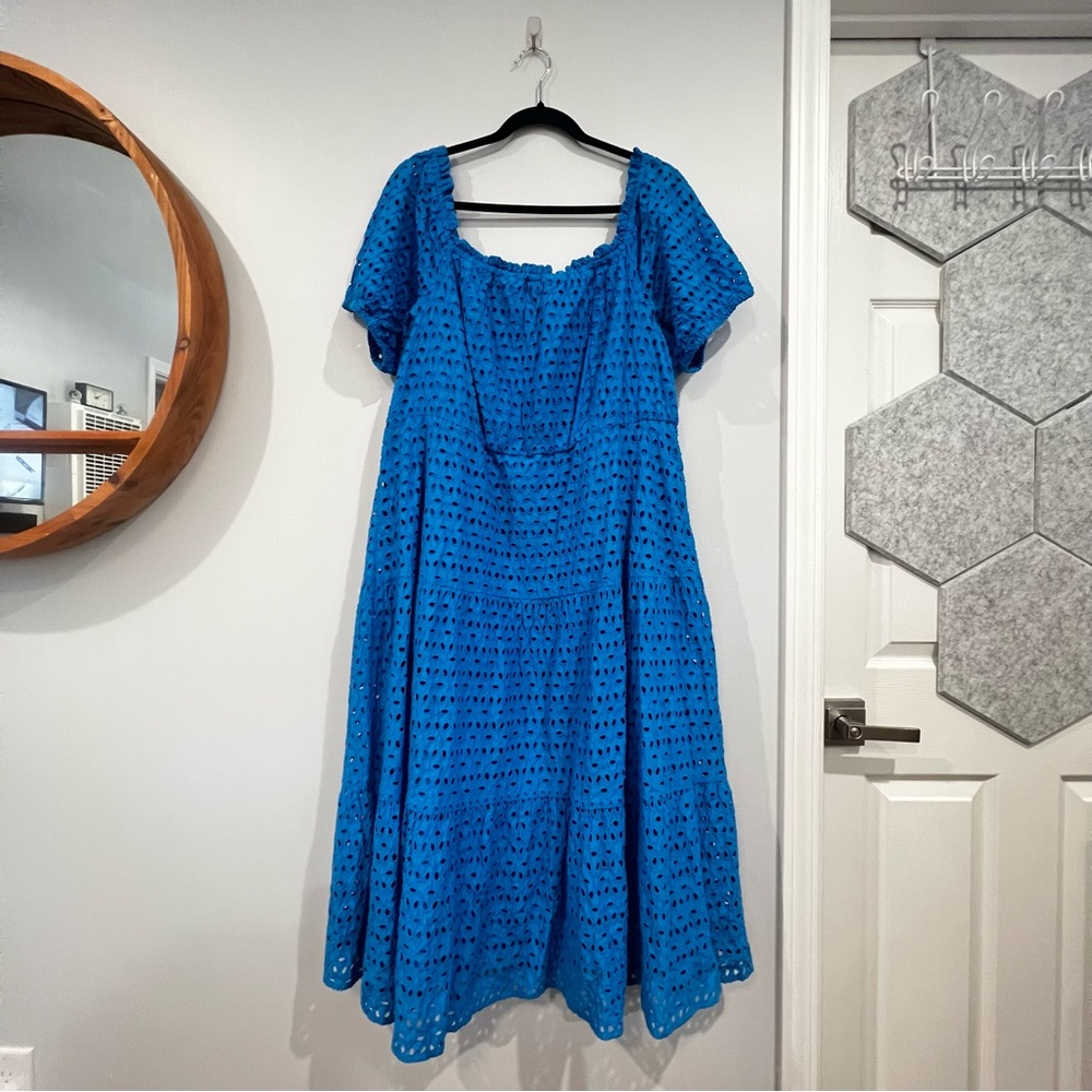 Lane Bryant 16 Blue Summer Eyelet Midi Dress